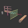 Wooden Train Station Platform Structural Components With Railings Bench And Posts