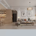 Natural Wood Tone Open Plan Living And Dining Room With Cozy Furniture And Soft Lighting