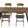 Modern Wooden Rectangular Dining Table Set With Black Legs And Grey Padded Chairs 3d model