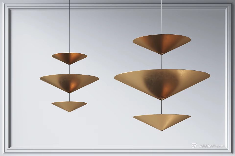 Modern Golden Metal Chandeliers With Layered Cone Shaped Design For Interior Decor 3d model 