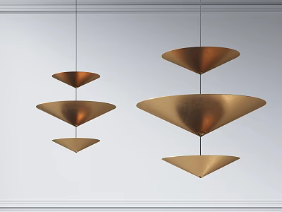 Modern Golden Metal Chandeliers With Layered Cone Shaped Design For Interior Decor 3d model