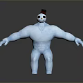 Blue Muscular Fantasy Creature Character With Small Top Hat And White Face Features