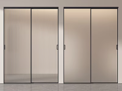 Modern Sliding Doors with Vertical Striped and Frosted Glass Black Frames 3d model