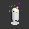 Game Movie Ghost Character Wearing Yellow Party Hat With Colorful Decorations Smiling Blush