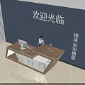Modern Reception Desk With Marble Countertop And Welcome Wall Featuring Receptionist And Computer 3d model
