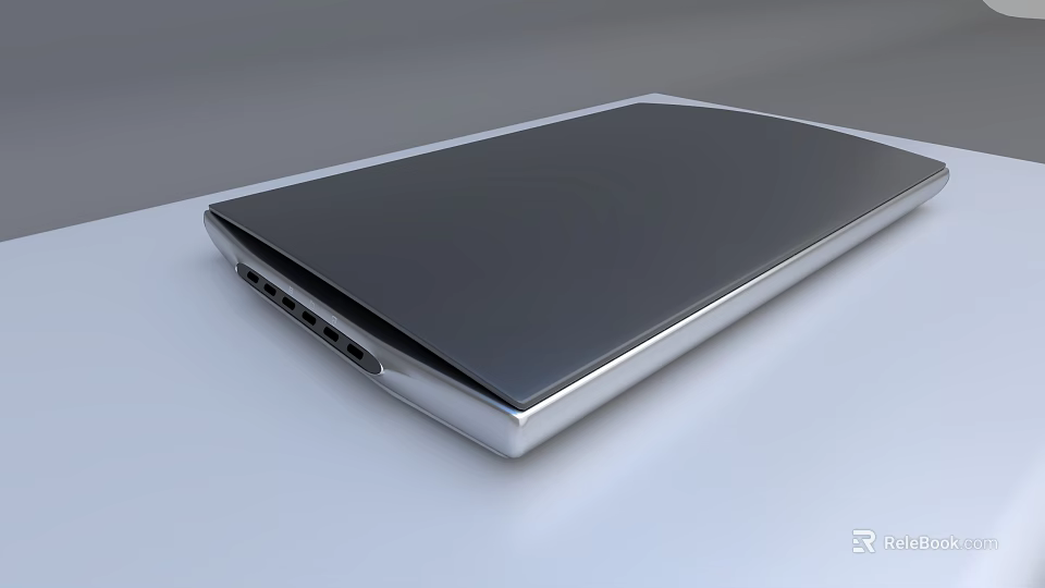 Modern Slim Notebook With Black Screen And Silver Metallic Frame Featuring Side Ports 3d model 