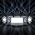 Modern Stage Setup With LED Lights Geometric Decorations White Screen And Reflective Floor 3d model