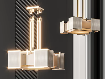 Contemporary Luxury Geometric Chandelier With Metal Square Frame And Illuminated Design 3d model