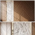 Wooden Wall Design With Chevron Pattern And Marble Accent In Contemporary Interior Style