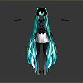 Game And Movie Character With Teal Long Hair Black Hat Pink Decorations And Gray Skirt