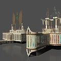 Cartoon Fantasy Scene With White Winged Towers And Connected Platform Structures
