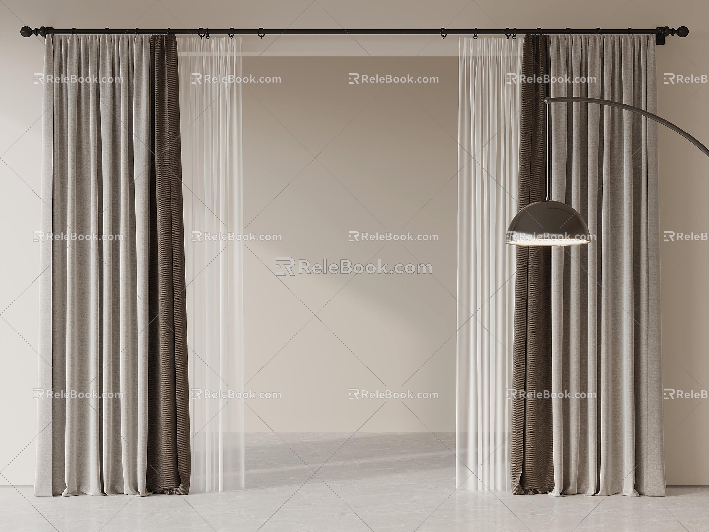 Modern Curtain Cloth Curtain Gauze Curtain Roman Rod Floor Lamp 3d model