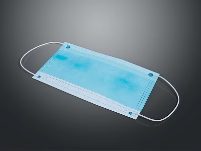 Disposable Blue Face Mask With White Ear Loops And Pleated Design 3d model