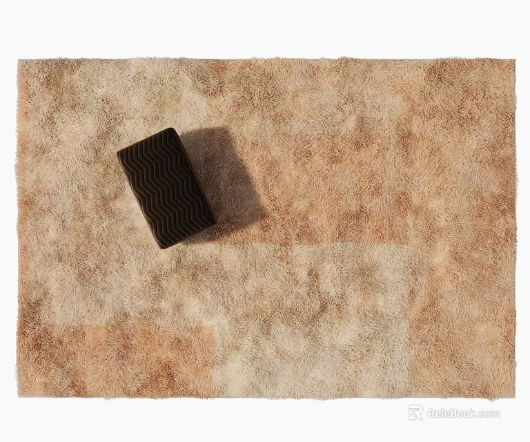 Soft Plush Square Carpet In Beige And Light Brown With Black Wavy Accessory 3d model 