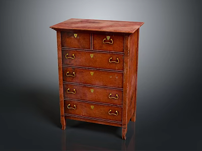 Vintage Dark Brown Wooden Chest Of Drawers With Brass Handles And Polished Finish 3d model