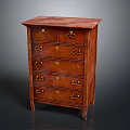 Vintage Dark Brown Wooden Chest Of Drawers With Brass Handles And Polished Finish