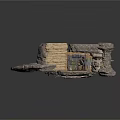 Stone Cave Interior With Wooden Frames Mechanical Devices And Metal Platform
