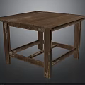 Rustic Wooden Square Table with Distressed Finish Natural Wood Grain and Simple Structure