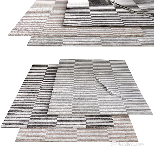 Square Rugs Striped Pattern Neutral Tones Modern Design Woven Texture Home Decor 3d model 