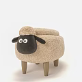 Sheep Shaped Stool With Beige Plush Surface Black Face And Wooden Legs
