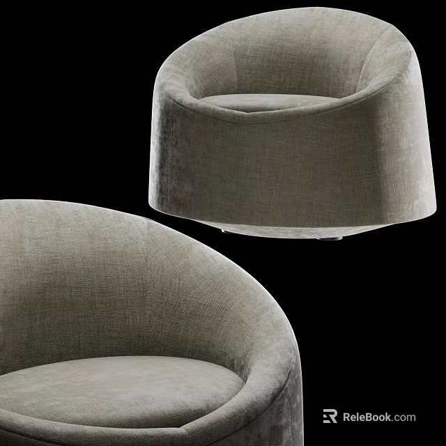 Stylish Gray Velvet Single Sofa with Curved Backrest and Round Armrest for Living Room 3d model 