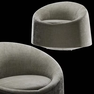 Stylish Gray Velvet Single Sofa with Curved Backrest and Round Armrest for Living Room 3d model