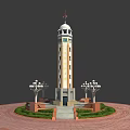 Ornate Tower Structure With White Dome Colorful Decorations Street Lamps And Circular Pavement