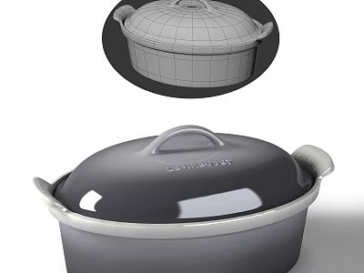 Gray Covered Kitchen Cooking Pot With Handles And Enamel Surface For Home Use 3d model