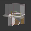 Wooden Spiral Staircase In Architectural Model With Handrail Connecting Indoor Floors