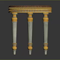 Elegant Stool with Round Leather Seat Golden Ornate Trim and Silver Decorative Legs