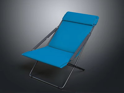 Blue Portable Folding Chair With Comfortable Cushion Ergonomic Backrest And Metal Frame 3d model