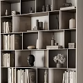 Modern Wooden Shelving Unit with Books Decorative Items and Layered Storage Design