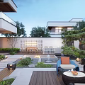 Modern Courtyard Garden Design With Water Feature Wooden Deck Lighting Outdoor Seating And Greenery
