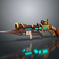 Futuristic Retro Blaster Weapon With Blade Blue Glowing Accents Wooden Grip And Metallic Parts