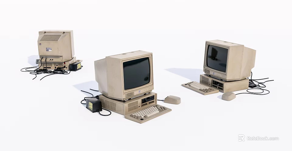 Vintage Retro Desktop Computers With Monitor Keyboard Mouse And Classic Design 3d model 