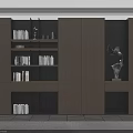 Stylish Modern Bookcase Interior With Wooden Shelves Books And Decorative Sculpture