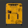 Yellow Industrial Portable Generator With Red Component And Warning Sign Power Equipment