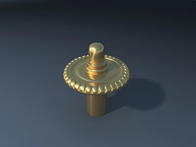Golden Decorative Metal Knob With Gear Like Edge And Circular Base 3d model