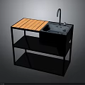 Modern Dining Table With Wooden Tabletop Black Frame Sink And Multiple Shelves