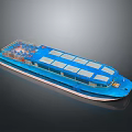 Blue Cruise Boat Exterior With Multiple Windows And Upper Deck Design 3d model