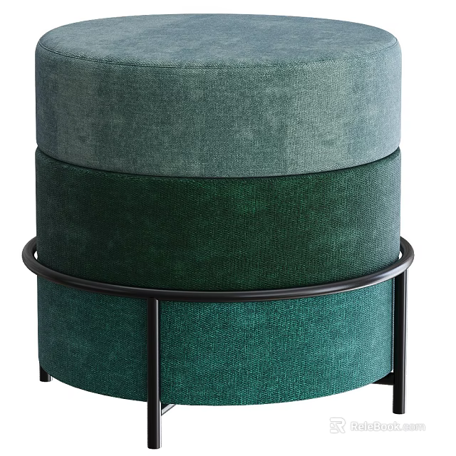 Modern Green Layered Ottoman With Soft Fabric Upholstery And Black Metal Frame 3d model 