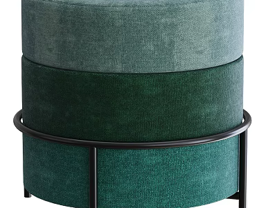 Modern Green Layered Ottoman With Soft Fabric Upholstery And Black Metal Frame 3d model