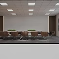 Conference Room Interior Design With Long Table Wooden Chairs Green Plants And Gray Carpet