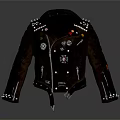 Stylish Black Leather Jacket With Studs Patches And Zipper Details