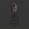 Water Tower Model With Metal Frame Structure And Colorful Roof Design
