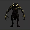 Fierce Mythical Monster Featuring Black Body Yellow Horns Golden Decorations And Sharp Claws