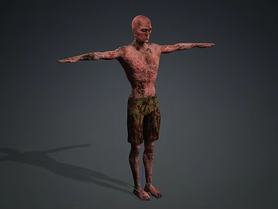 Zombie Creature With Bald Head Bloodstained Skin Green Tattered Shorts And Outstretched Arms 3d model