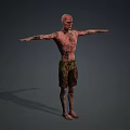 Zombie Creature With Bald Head Bloodstained Skin Green Tattered Shorts And Outstretched Arms 3d model