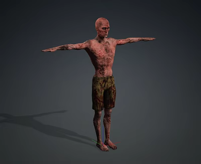 Zombie Creature With Bald Head Bloodstained Skin Green Tattered Shorts And Outstretched Arms 3d model