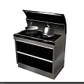 Stainless Steel Kitchen Cooktop with Frying Pan Kettle and Storage Drawers